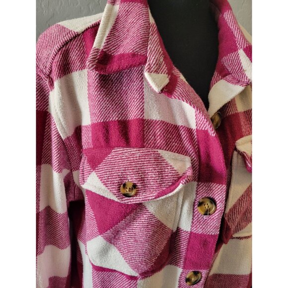 Member's Mark Button Front Plaid Shacket Size L Crimson Causal Fall/Winter - Picture 3 of 12